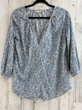 Ann Mashburn Sz S Liberty London Chives Tana Lawn Ariana Blouse Blue Floral